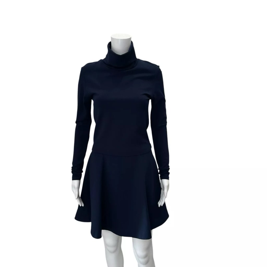 Ath Navy Blue Turtleneck Fit & Flare Dress Size Small